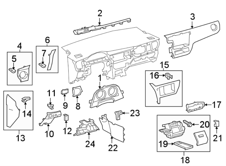 Diagram INSTRUMENT PANEL COMPONENTS. for your 2002 Toyota Camry  SE SEDAN 