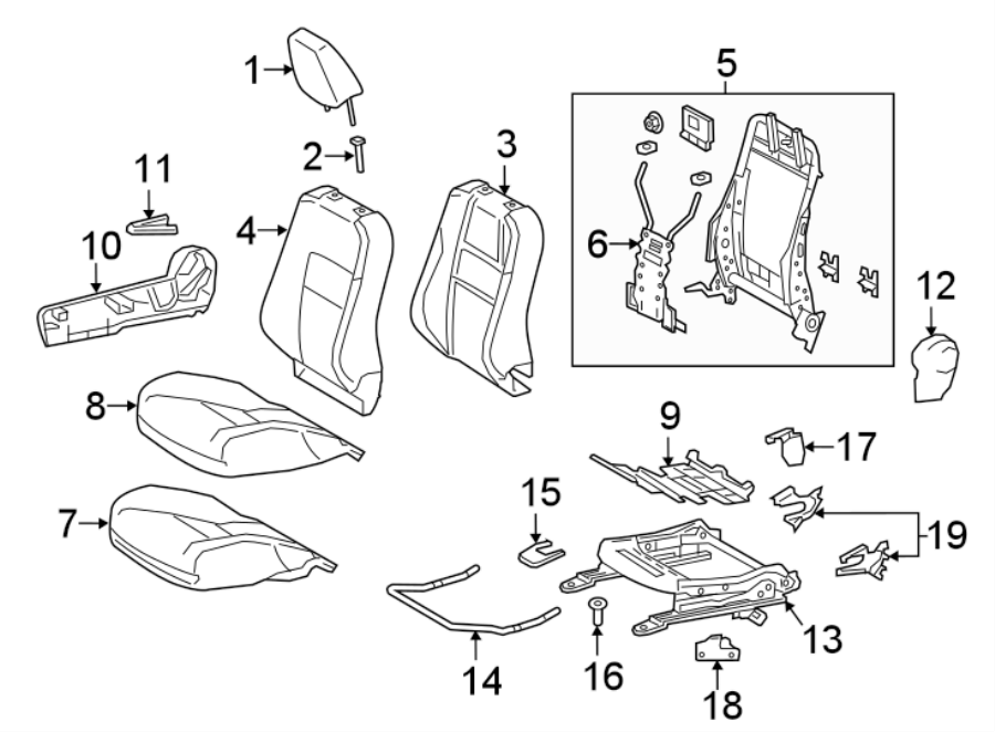 Diagram SEATS & TRACKS. PASSENGER SEAT COMPONENTS. for your 2016 Toyota Yaris   