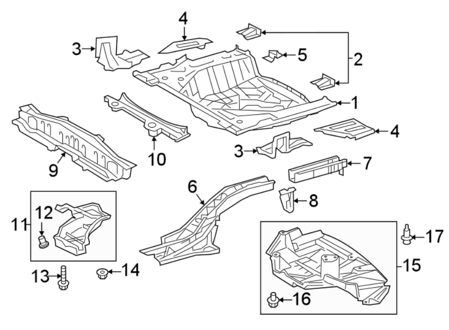 Diagram REAR BODY & FLOOR. FLOOR & RAILS. for your 2022 Toyota Prius Prime  XLE Hatchback 