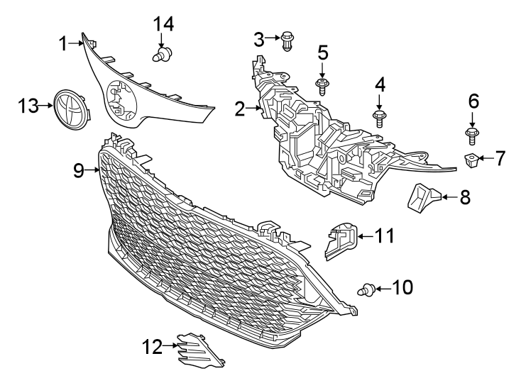 Diagram FRONT BUMPER & GRILLE. GRILLE & COMPONENTS. for your Toyota