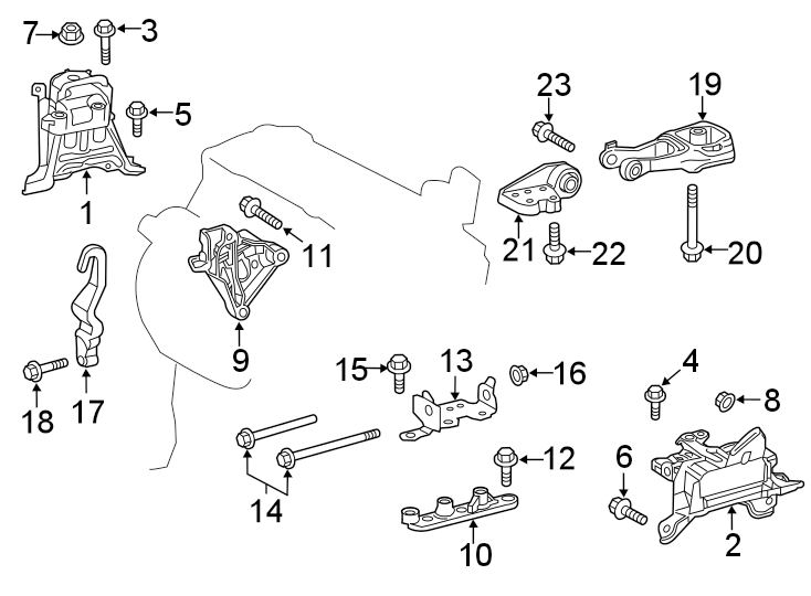 Diagram ENGINE / TRANSAXLE. ENGINE & TRANS MOUNTING. for your 2020 Toyota Prius Prime   