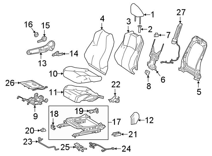 Diagram SEATS & TRACKS. PASSENGER SEAT COMPONENTS. for your 2006 Toyota Tundra 4.7L V8 A/T RWD SR5 Extended Cab Pickup Stepside 