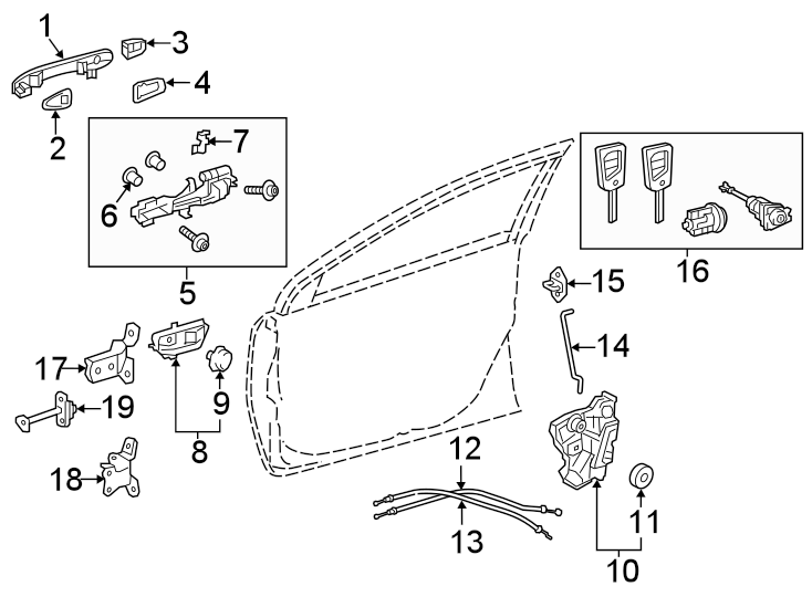 Diagram FRONT DOOR. LOCK & HARDWARE. for your Toyota