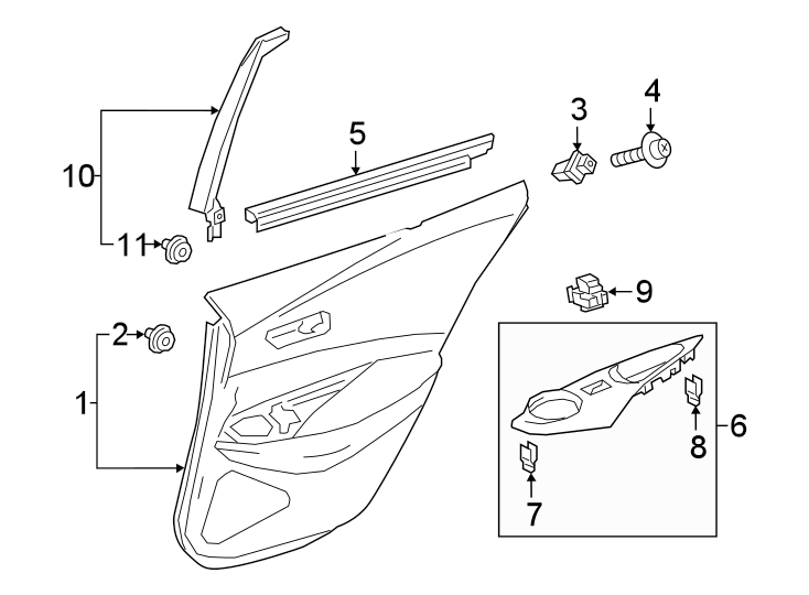 Diagram REAR DOOR. INTERIOR TRIM. for your 2023 Toyota Tundra  Platinum Crew Cab Pickup Fleetside 