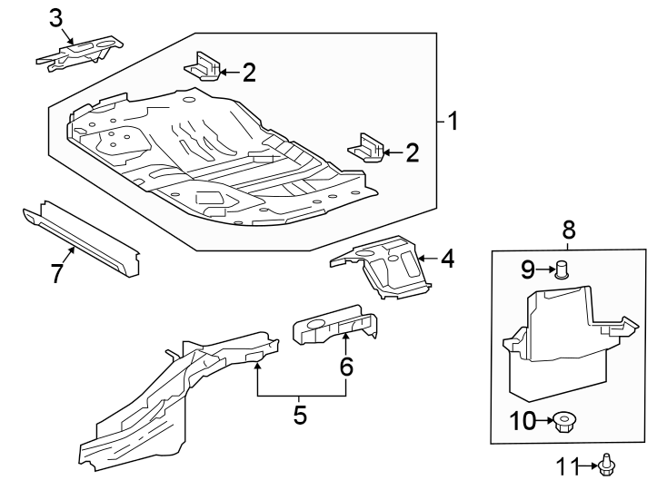 Diagram REAR BODY & FLOOR. FLOOR & RAILS. for your 2022 Toyota RAV4   