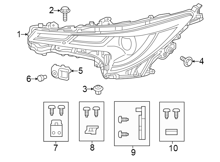 Diagram Front lamps. Headlamp components. for your 2023 Toyota Prius Prime   