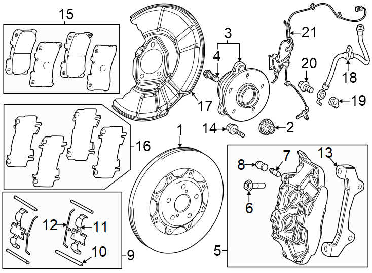 Diagram Front suspension. Brake components. for your 2021 Toyota RAV4  XLE Premium Sport Utility 