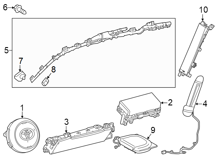 Diagram Restraint systems. Air bag components. for your 2018 Toyota Prius Prime  Plus Hatchback 