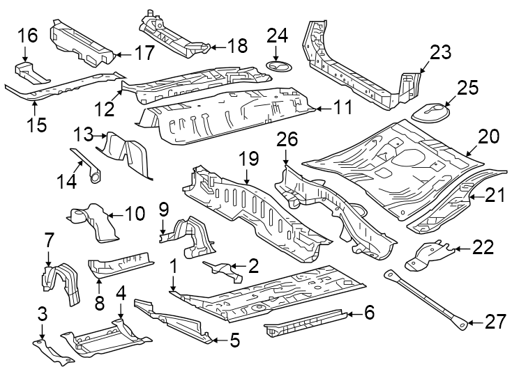 Diagram Pillars. Rocker & floor. Floor & rails. for your 2014 Toyota Camry   