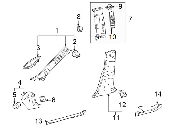 Diagram Pillars. Rocker & floor. Interior trim. for your Toyota
