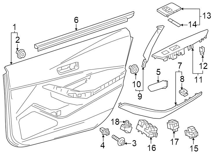 Diagram Front door. Interior trim. for your 2017 Toyota Avalon   