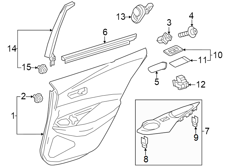 Diagram Rear door. Interior trim. for your 2013 Toyota Tacoma   