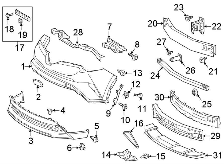 Diagram FRONT BUMPER & GRILLE. BUMPER & COMPONENTS. for your Toyota Prius Prime  