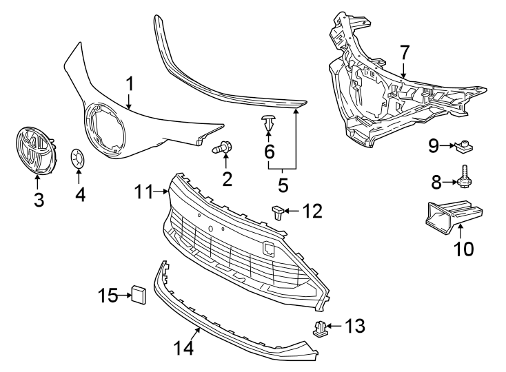 Diagram FRONT BUMPER & GRILLE. GRILLE & COMPONENTS. for your 2019 Toyota Prius Prime   