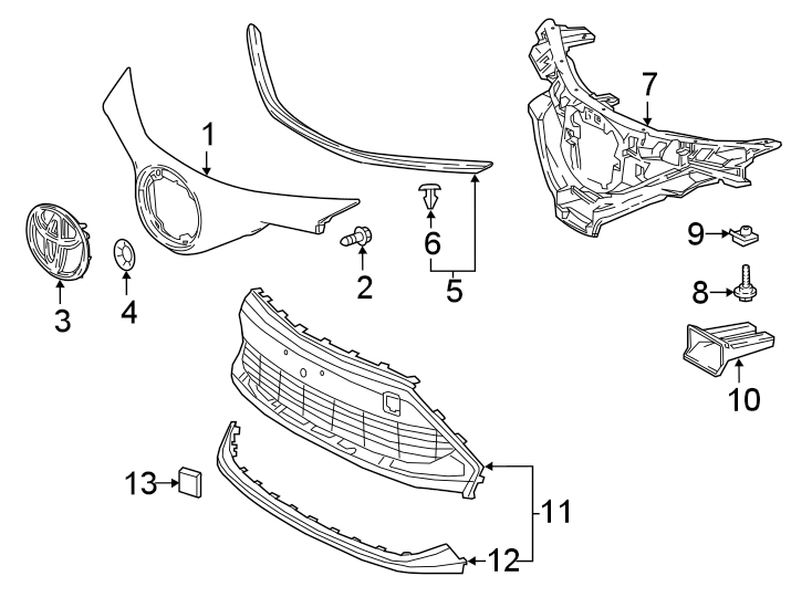 Diagram FRONT BUMPER & GRILLE. GRILLE & COMPONENTS. for your 2019 Toyota Prius Prime   