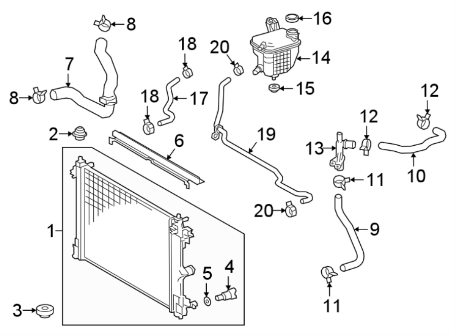 Diagram RADIATOR & COMPONENTS. for your 2012 Toyota Tacoma 4.0L V6 M/T RWD Base Standard Cab Pickup Fleetside 