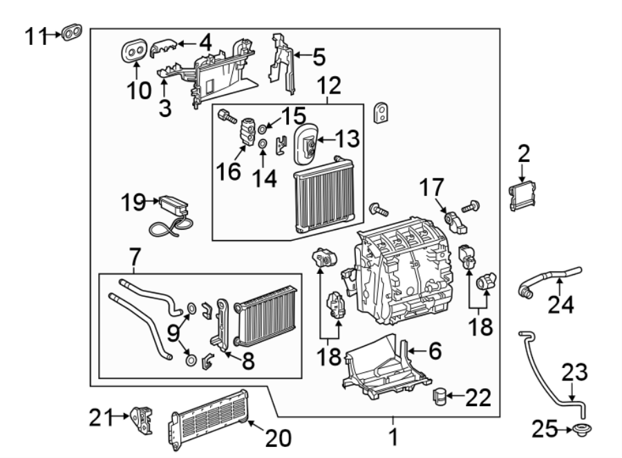 Diagram AIR CONDITIONER & HEATER. EVAPORATOR & HEATER COMPONENTS. for your 2017 Toyota Highlander  Limited Sport Utility 