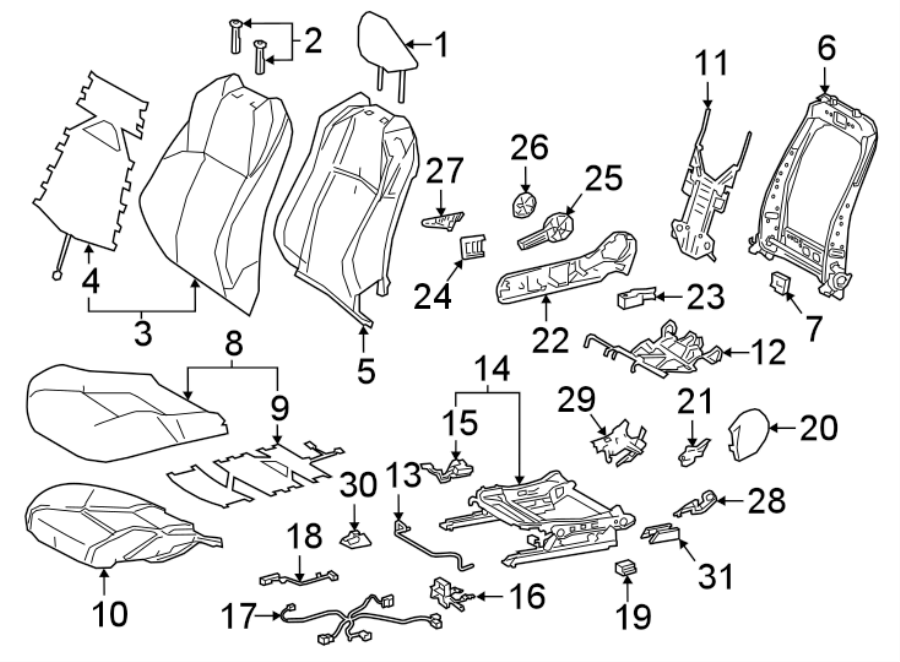 Diagram SEATS & TRACKS. PASSENGER SEAT COMPONENTS. for your 2016 Toyota Yaris   