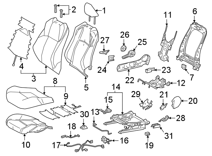 Diagram SEATS & TRACKS. PASSENGER SEAT COMPONENTS. for your Toyota C-HR  