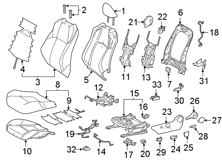 Diagram SEATS & TRACKS. DRIVER SEAT COMPONENTS. for your 2016 Toyota Yaris   