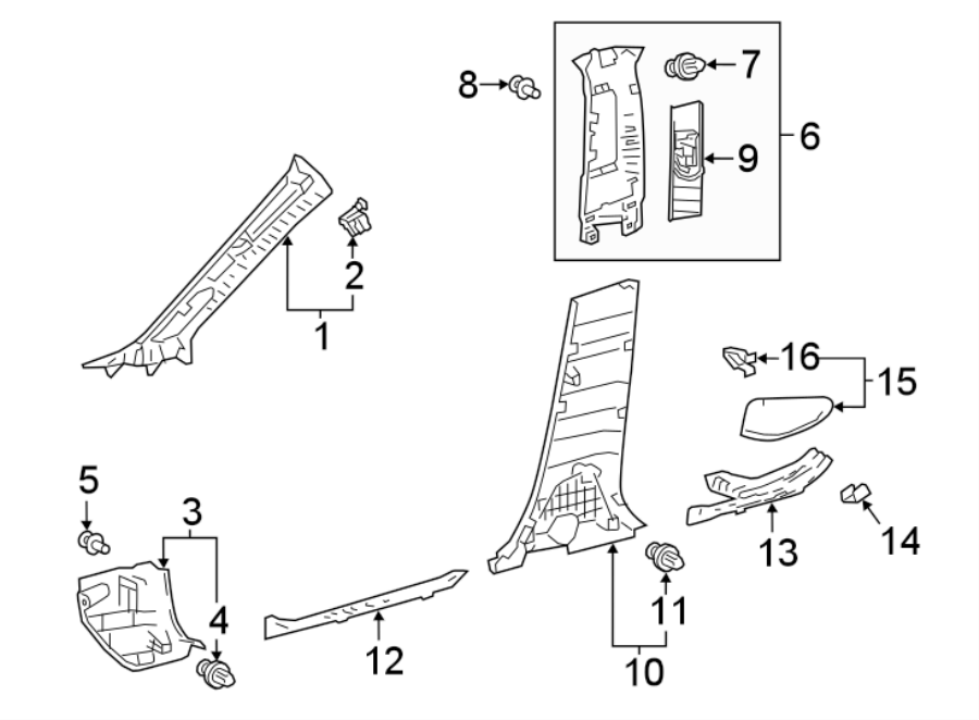 Diagram PILLARS. ROCKER & FLOOR. INTERIOR TRIM. for your 2006 Toyota Camry 3.3L V6 M/T SE SEDAN 