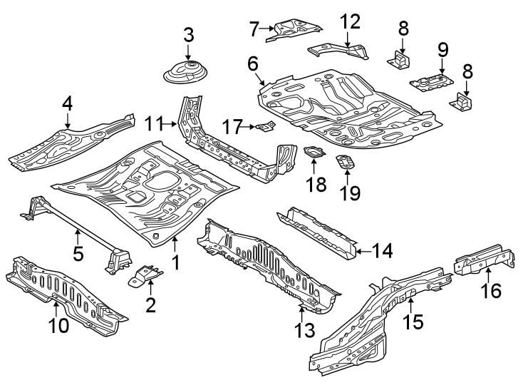 Diagram REAR BODY & FLOOR. FLOOR & RAILS. for your 2021 Toyota Corolla  L Sedan 