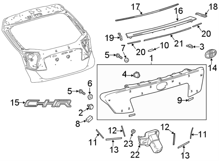 Diagram LIFT GATE. EXTERIOR TRIM. for your 2023 Toyota 4Runner 4.0L V6 A/T RWD 40th Anniversary Edition Sport Utility 