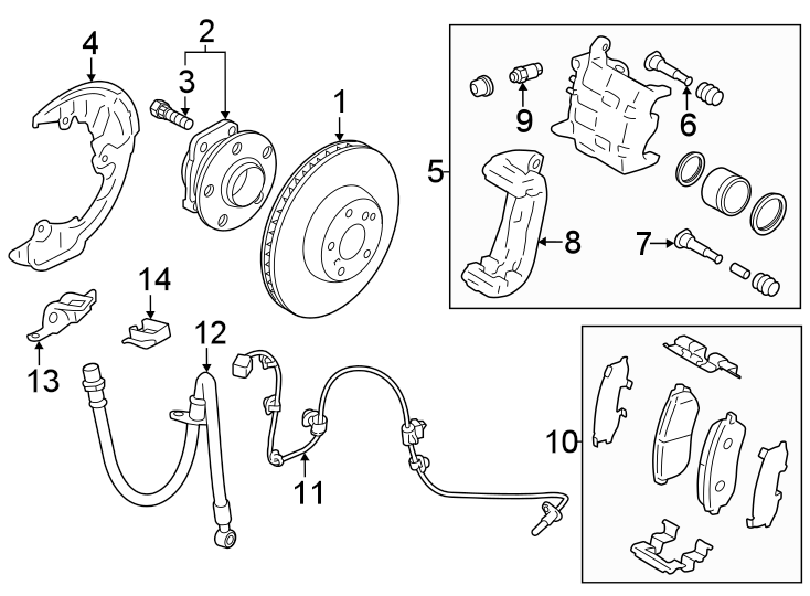 Diagram Front suspension. Brake components. for your 2021 Toyota RAV4  XLE Premium Sport Utility 