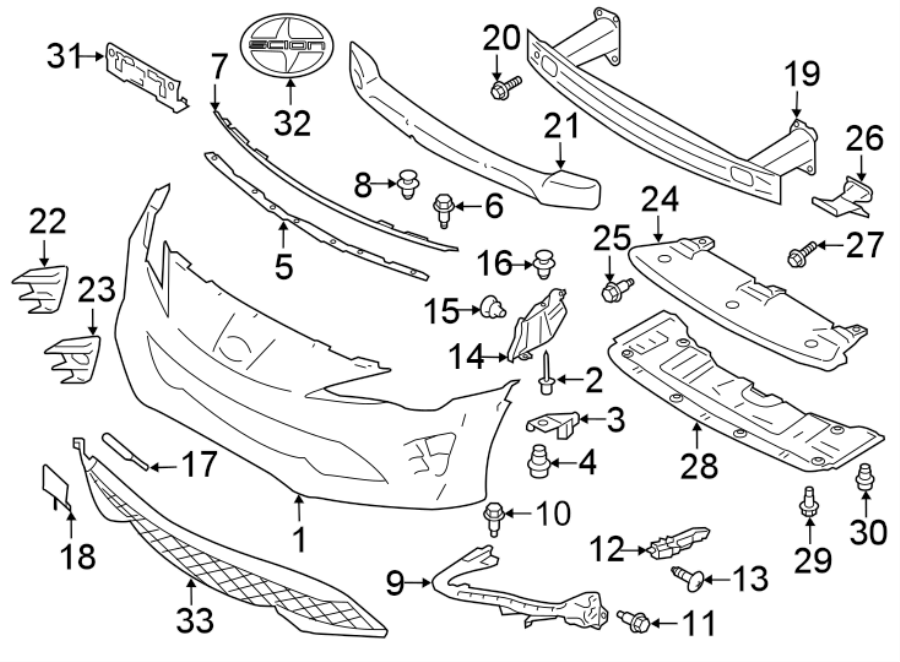 Diagram FRONT BUMPER & GRILLE. BUMPER & COMPONENTS. for your 2013 Toyota Corolla 1.8L A/T L Sedan 