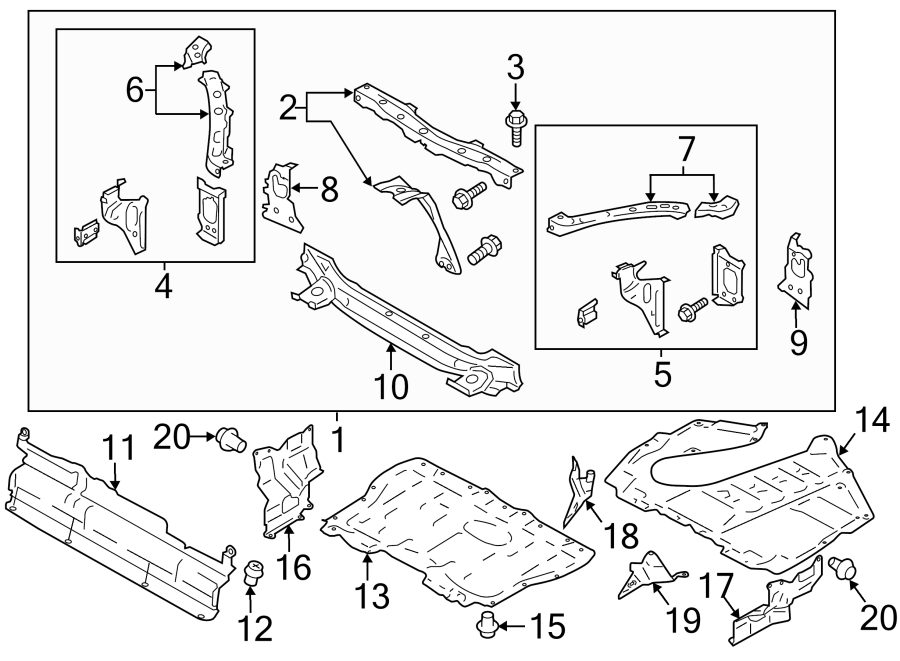 Diagram RADIATOR SUPPORT. SPLASH SHIELDS. for your 2023 Toyota Highlander   