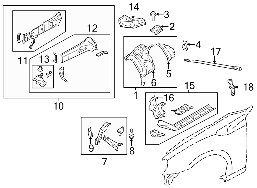 Diagram FENDER. STRUCTURAL COMPONENTS & RAILS. for your 2022 Toyota Avalon   