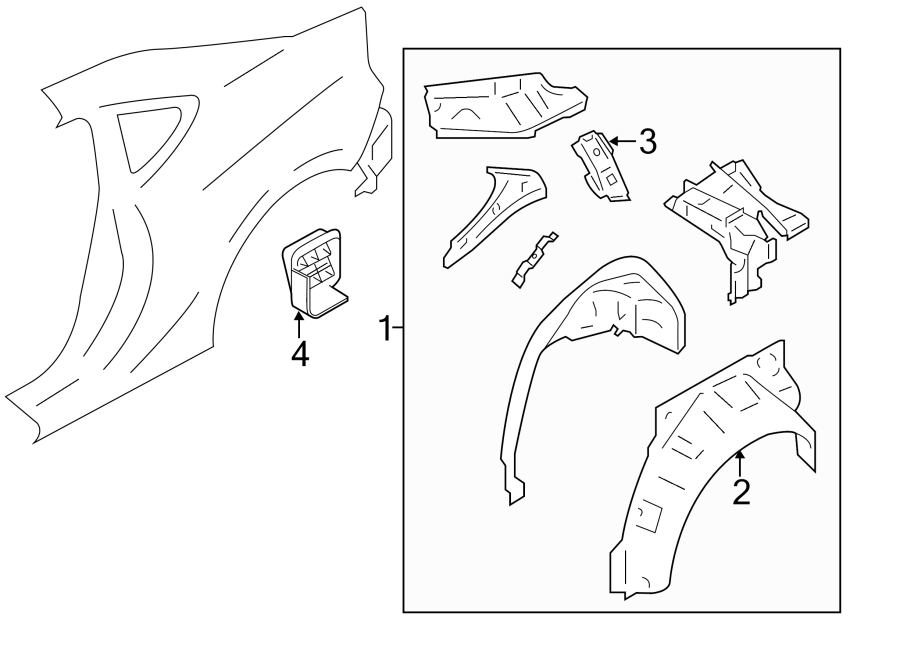 Diagram QUARTER PANEL. INNER STRUCTURE. for your 2016 Toyota Yaris   