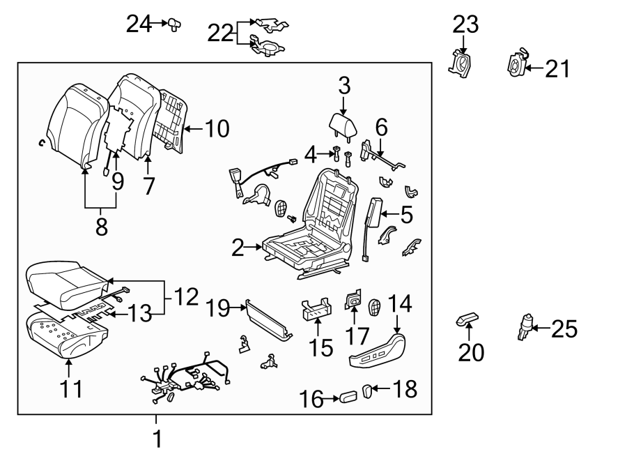 Full size assembly image of SEATS & TRACKS. DRIVER SEAT COMPONENTS. (1/1)