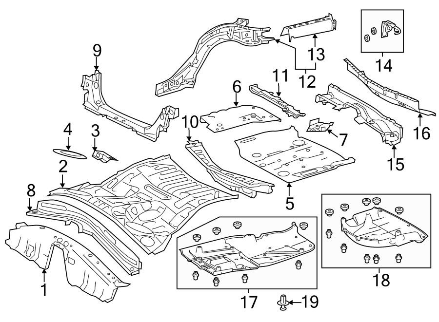 Full size assembly image of REAR BODY & FLOOR. FLOOR & RAILS. (1/1)