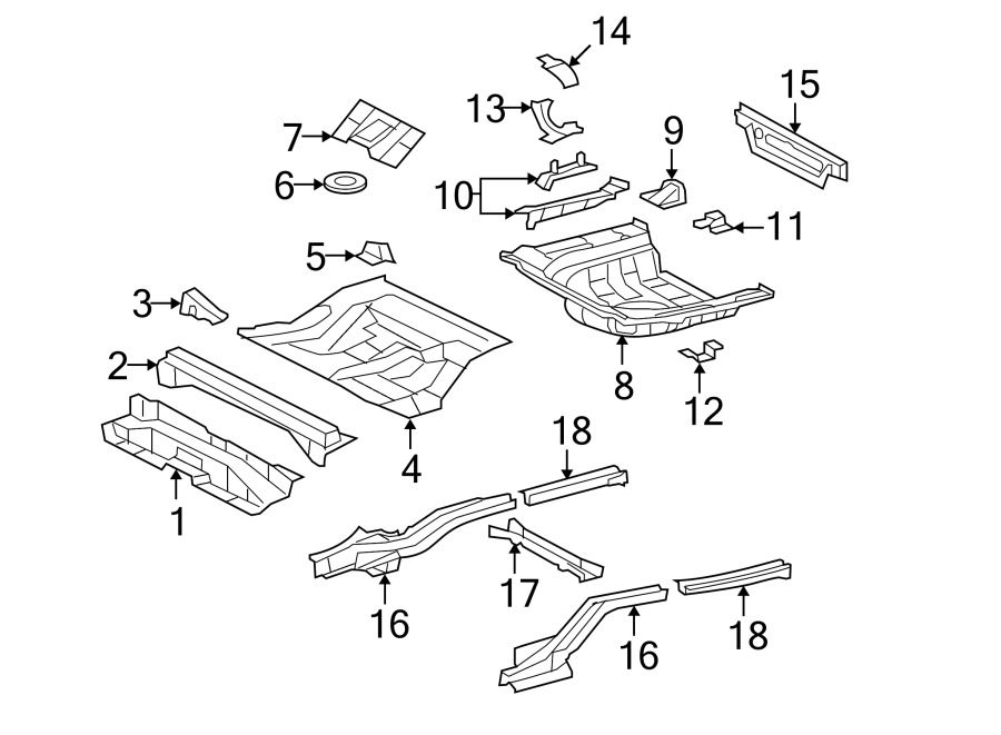 Full size assembly image of REAR BODY & FLOOR. FLOOR & RAILS. (1/1)