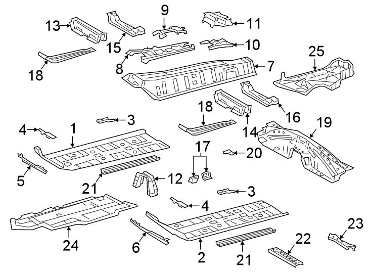 Full size assembly image of PILLARS. ROCKER & FLOOR. FLOOR & RAILS. (1/1)