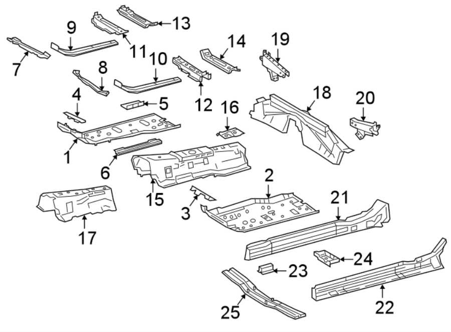 Full size assembly image of PILLARS. ROCKER & FLOOR. FLOOR & RAILS. (1/1)