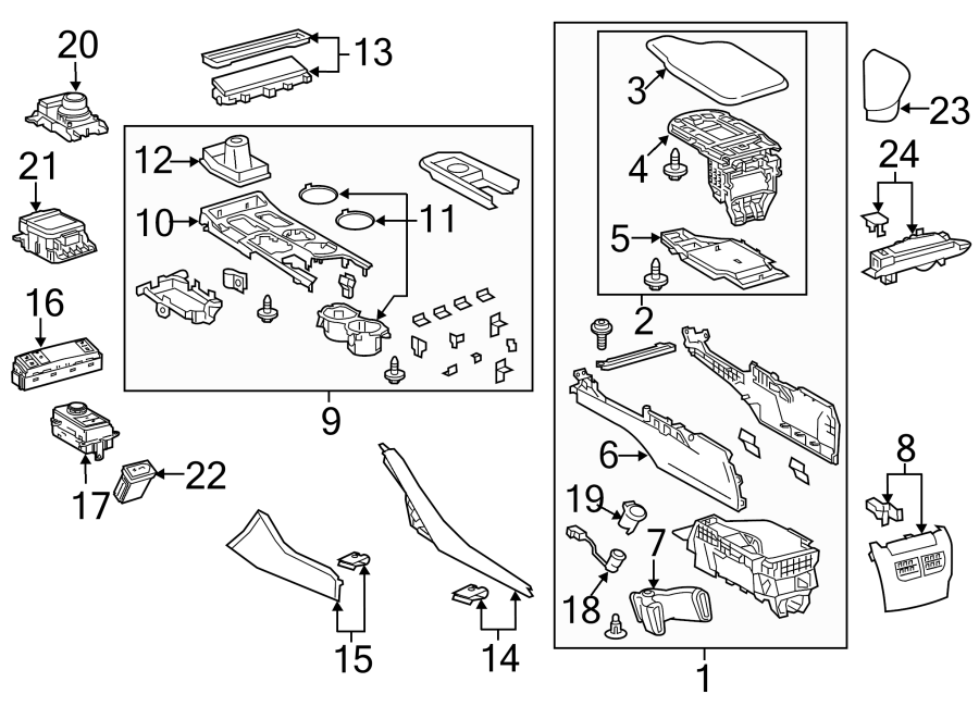 Full size assembly image of CENTER CONSOLE. (1/1)