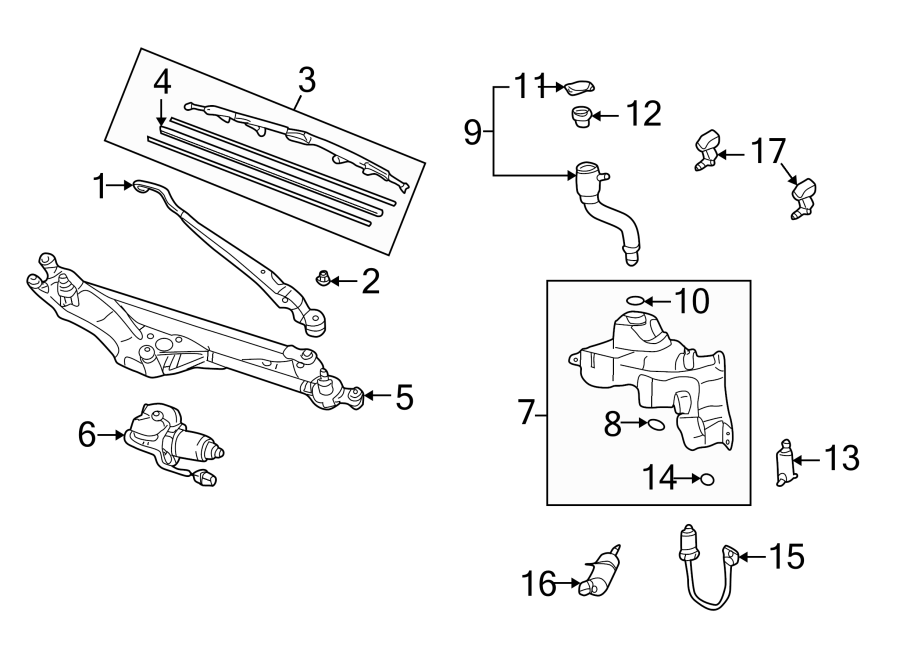 Full size assembly image of WINDSHIELD. WIPER & WASHER COMPONENTS. (1/1)