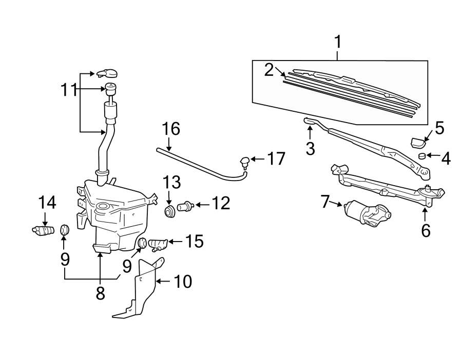 Full size assembly image of WINDSHIELD. WIPER & WASHER COMPONENTS. (1/1)