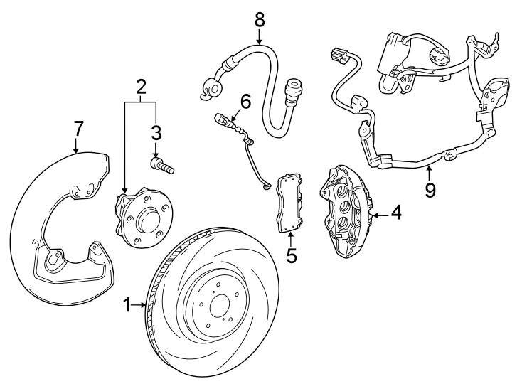 Full size assembly image of Front suspension. Brake components. (1/1)
