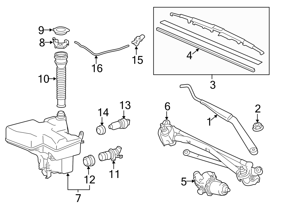 Full size assembly image of WINDSHIELD. WIPER & WASHER COMPONENTS. (1/1)