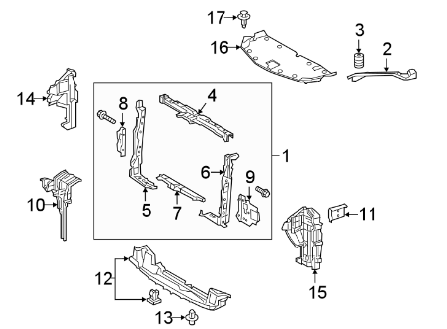 Full size assembly image of RADIATOR SUPPORT. (1/1)