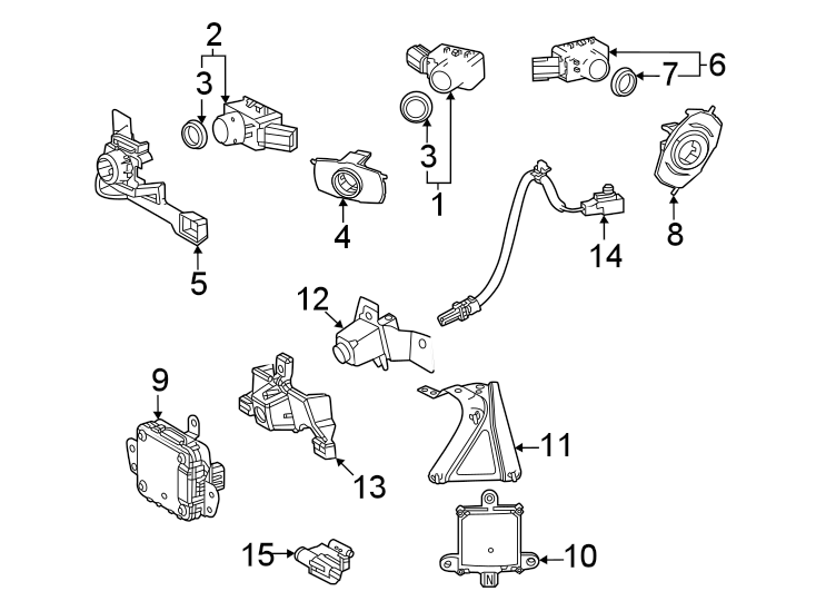 Full size assembly image of Front bumper & grille. Electrical components. (1/1)