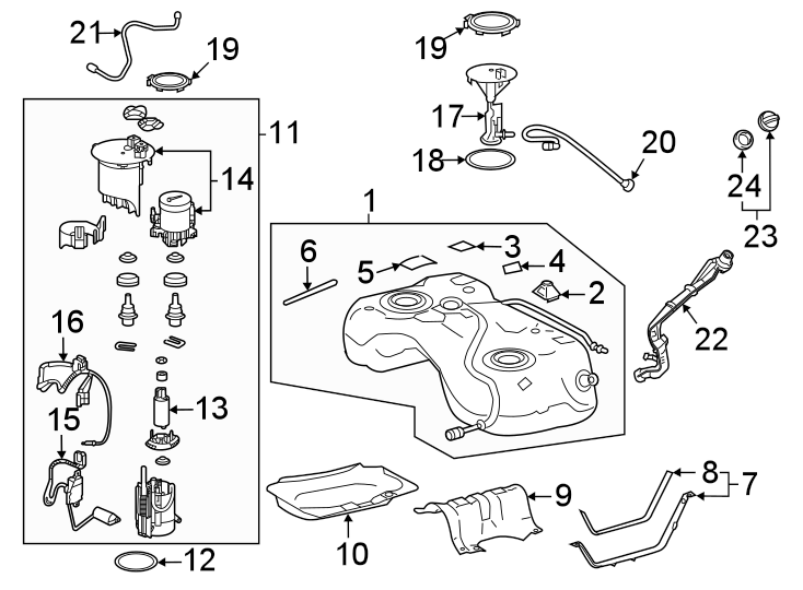 Full size assembly image of Fuel system components. (1/1)