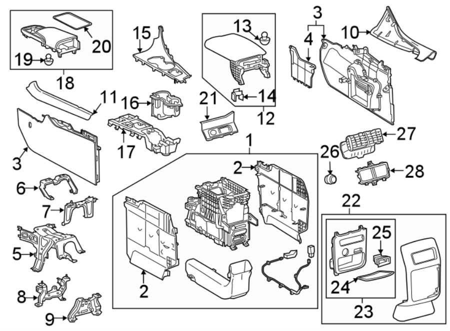 Full size assembly image of Center console. (1/1)