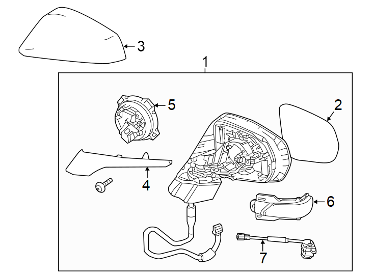 Full size assembly image of Front door. Outside mirrors. (1/1)