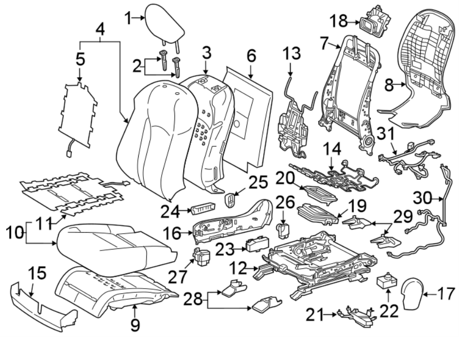 Full size assembly image of SEATS & TRACKS. PASSENGER SEAT COMPONENTS. (1/1)