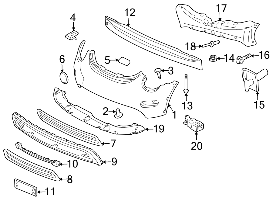 18FRONT BUMPER & GRILLE. BUMPER & COMPONENTS.https://images.simplepart.com/images/parts/motor/fullsize/9210600.png