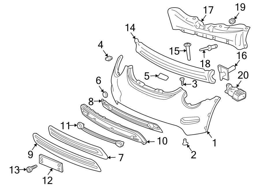 18FRONT BUMPER & GRILLE. BUMPER & COMPONENTS.https://images.simplepart.com/images/parts/motor/fullsize/9211010.png